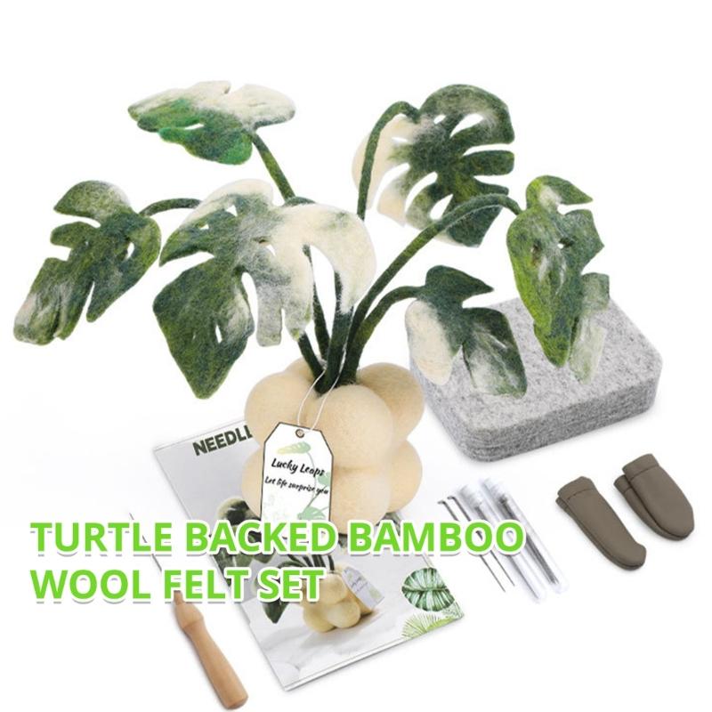 Monstera Potted Plant Needle Felting Supplies Beginner Needle Felting Tool with Instruction Wool Roving and Wood Handle