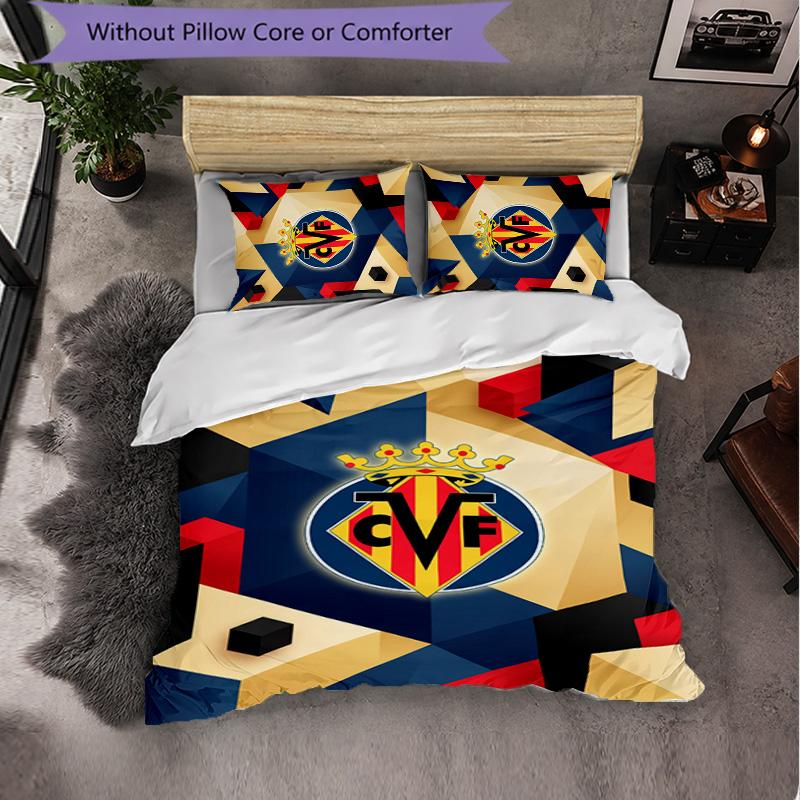 Villarreal FC Themed Bedding 3Pcs Duvet Cover Set Decorative Bed Linen For Teen Room Home Decoration