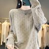 Autumn And Winter New Round Neck Hollow Wool Knitted Sweater Women'S Loose And Thin Long-Sleeved Versatile Jacquard Sweater Large Size