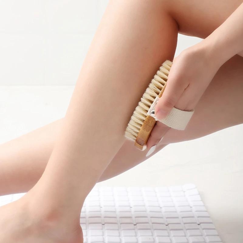Natural Bristle Brush Dry Skin Body Soft SPA Brush Wooden Massage Bath Shower Brush Woman Skin Care SPA Exfoliating Body Brush
