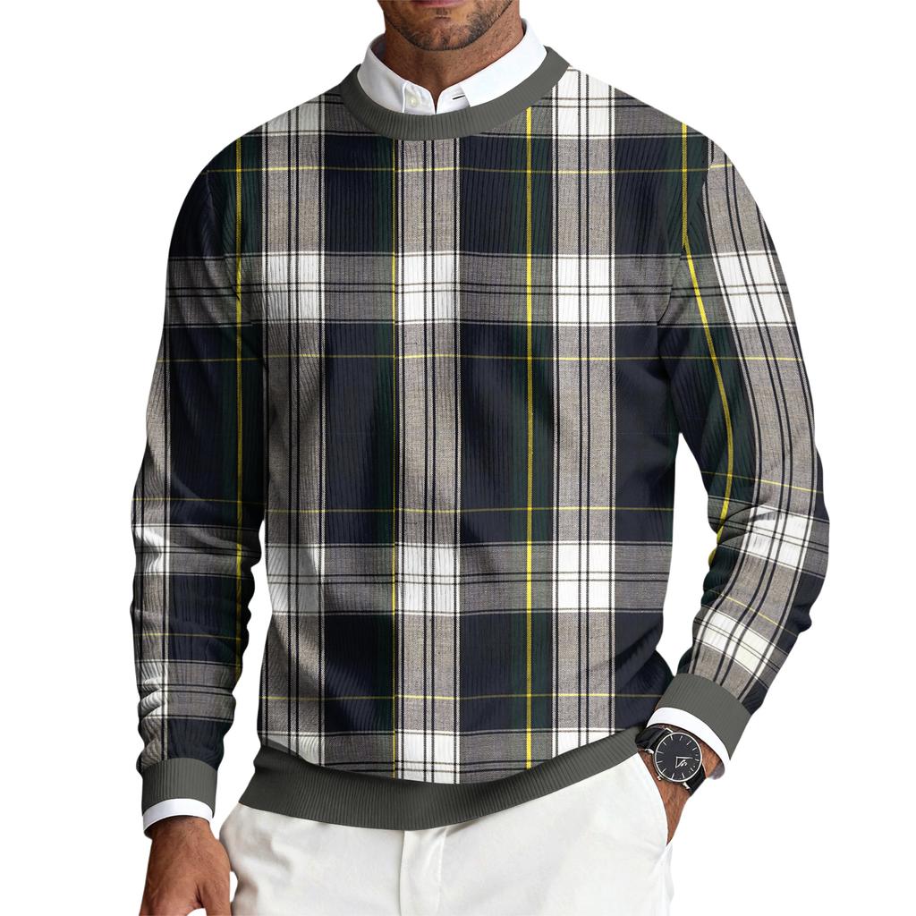 Men's Round Neck Long Sleeve Ribbed Knit Pullover