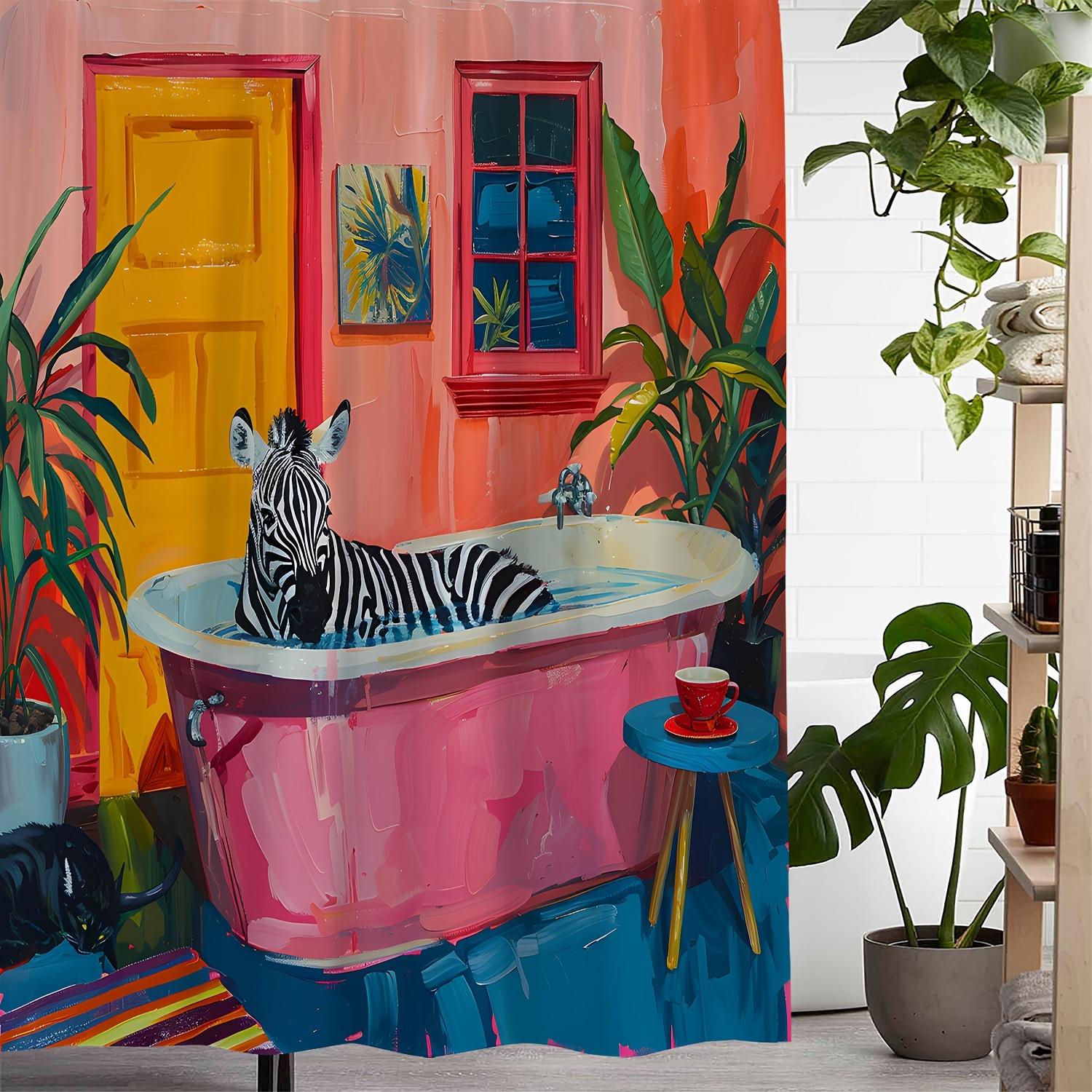 

Colorful Zebra In Bathtub Shower Curtain - Vibrant And Whimsical Design For A High-Elegance Bathroom Ambiance W60H190(CM)-1 Pcs