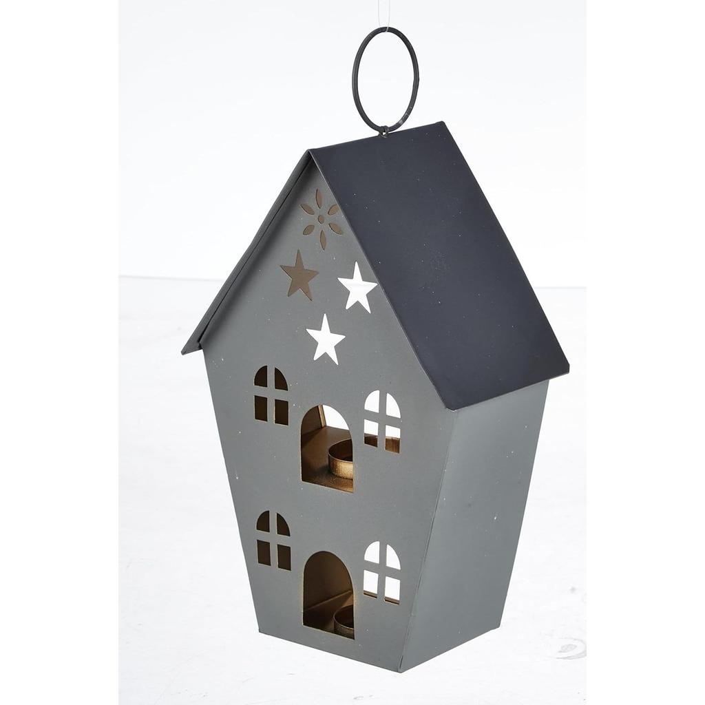 Zierliches Eisen Teelicht | Stilvoll | für Innen- & Außendekoration (Grau mit Gold)