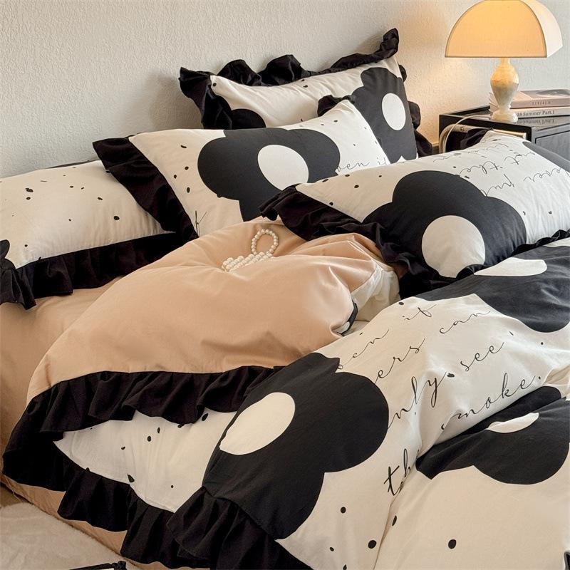 French Style Pure Cotton Four-piece Set 100% Cotton Sheets Lace Quilt Cover Pastoral Style Bedding