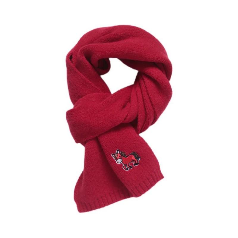 Womens Winter Acrylic Knit Scarf With Horse Embroidery Red Warm Wrap Gift Party Office