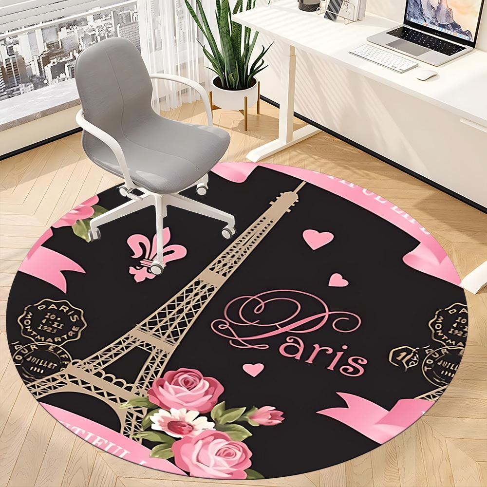 1pc Paris Eiffel Tower Art Carpet for Office Non Slip, Round Carpet, Soft & Comfortable, Carpet for Office, Lightweight Round Floor Mat