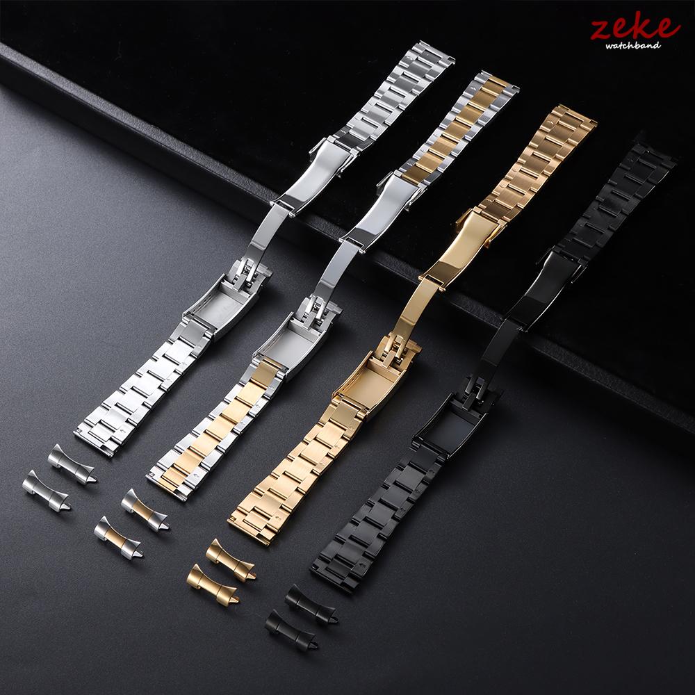 Luxury Solid Stainless Steel Watch Band 20mm Curved Flat Strap Silver Gold Black Bracelets Folding Buckle Wristband for Rolex