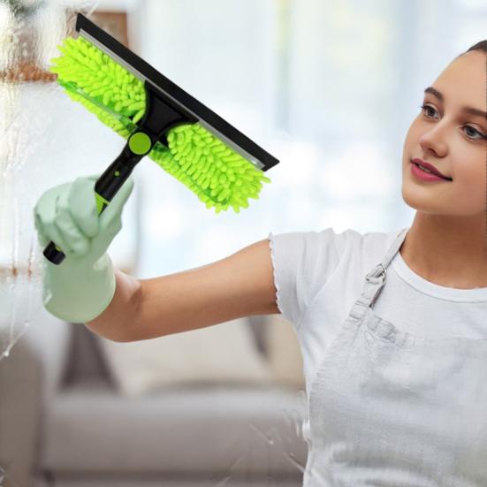 Manual Window Squeegee Cleaning Kit with Extension Pole Long Pole Stainless Steel Chenille Cloth Glass Wiper Scrubber
