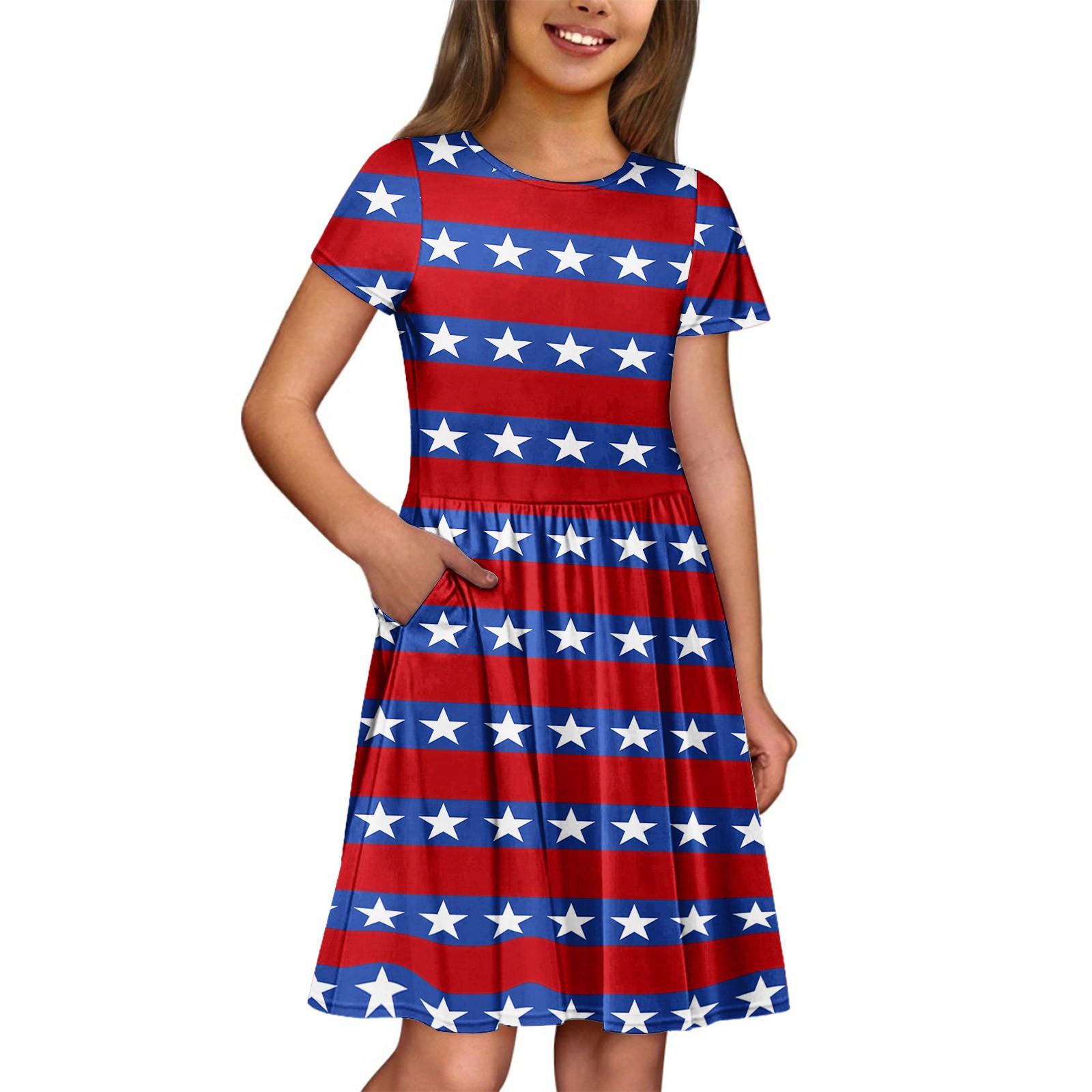 

Летнее платье для девочек, однотонное платье без рукавов с принтом и карманом, повседневное платье, вечернее платье с короткими рукавами 130