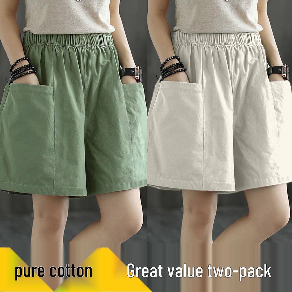 Women's Summer Casual Wide-Leg High Waist Plus Size Wool Shorts with Slimming Fit and Pockets