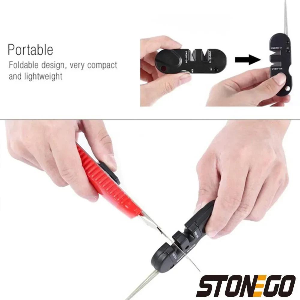 STONEGO 4-v-1 přenosný skládací brousek na nože - Keramické karbidové diamantové kameny pro venkovní použití a do kuchyně
