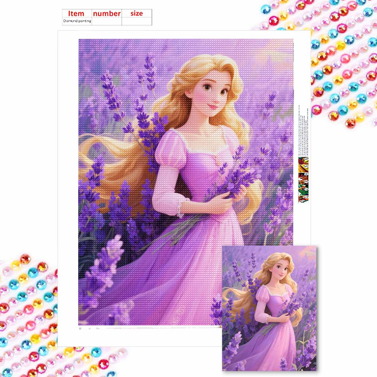 

Алмазная мозаика Красочная алмазная живопись Лаванда и принцесса Полная круглая вышивка Мультяшные креативные хобби Настенный декор Round 20x30cm