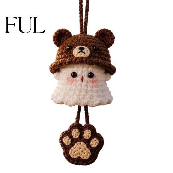 Hand Woven Ghost Decor Halloween Crochet Hanging Decoration, Handmade Ornament for Car Knitted Bag Charm Rearview Mirror, Knit Yarn Pendant