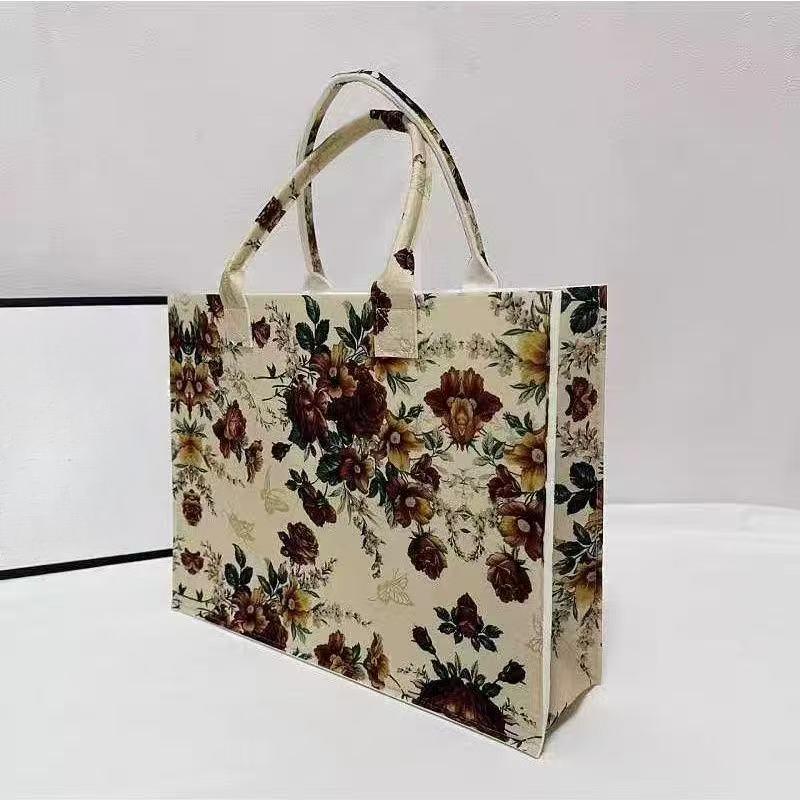 Women'S Large Flral Tote Bag Ladies Spacious Pink Roses Green Leaves Design Mother'S Day Gift Birthday Present Shopping Casual Print Handbag