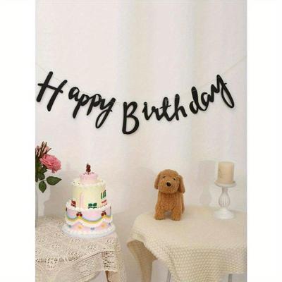 1pc Birthday Party Decorative Pull Flag, Black Paper Hanging Banner, For Party Decor  Valentines Wedding, Birthday