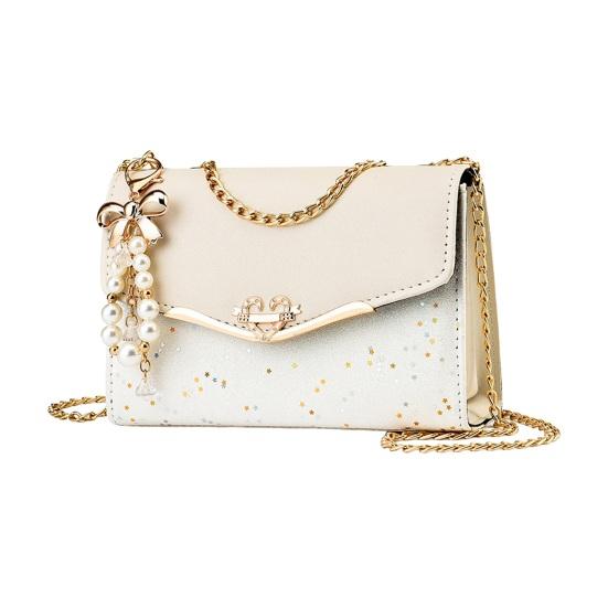 

Женская сумка через плечо с подвеской в виде банта из искусственного жемчуга и пайетками, жесткая сумка через плечо из искусственной кожи для поездок на работу и путешествий бежевый