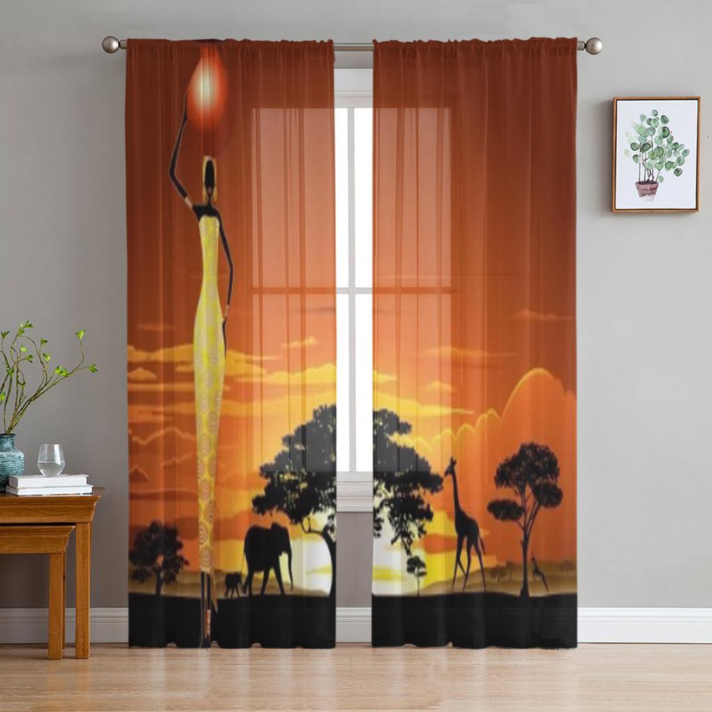 Luxury Tulle Curtains Summer Flamingo Tropical Living Room Kitchen Chiffon Curtain Youth Bedroom Sheer Floor Valance Curtain