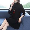 Half Turtleneck Knitted Dress for Women In Autumn and Winter Long-sleeved Mid-length Sweater Loose and Casual Pullover
