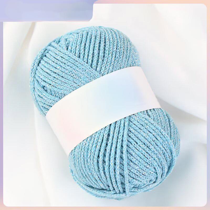 

50 г Светящаяся Серебристая Металлизированная Полая Хлопковая Пряжа Струящаяся Серебряная Проволока Полый Хлопок небесно-голубой