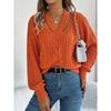 Einfarbiger V-Ausschnitt mit Lochmuster Langarm-Pullover für Herbst und Winter Freizeiturlaub.