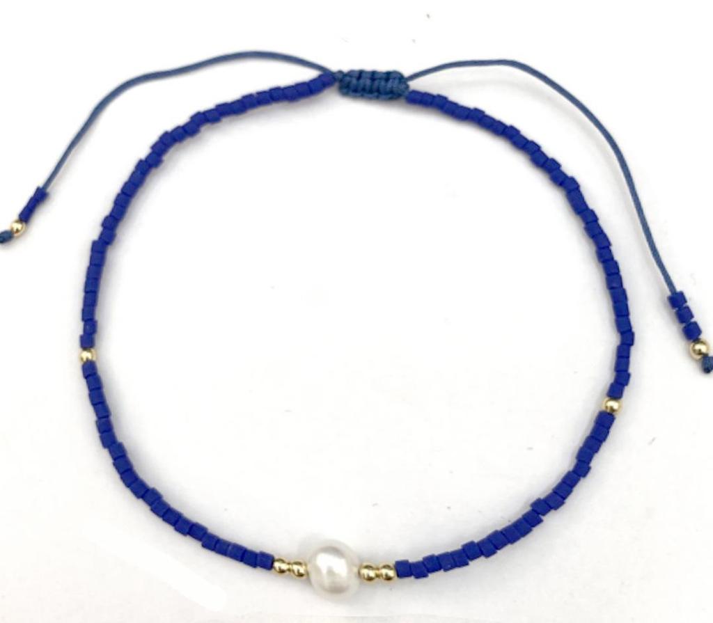Trendy Deep Blue & Gold Rice Bead Pearl Hand Bracelet: Niche Design Women's Fashion Accessory