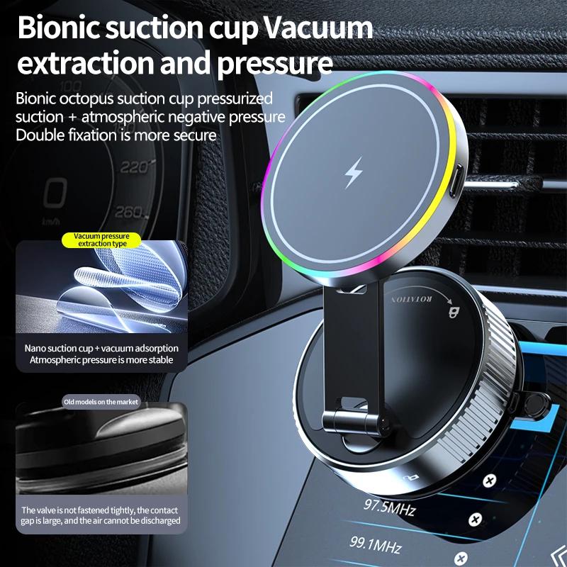 15W Wireless Charge 360 Degree Rotatable Vacum Car Holdermagnetic Car Mount Vacuum Phone Holder for Iphone Samsung Xiaomi