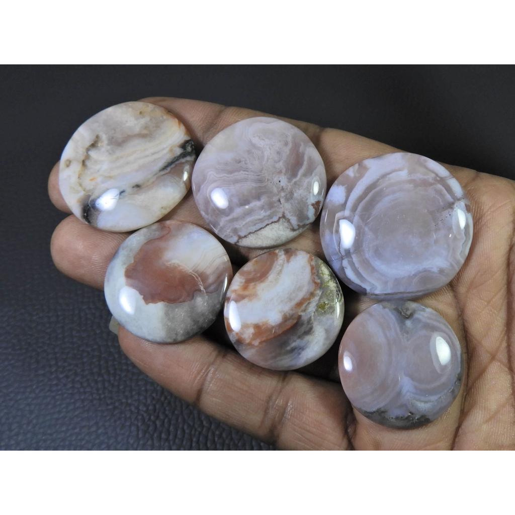 280Cts. Natural Crazy Lace Agate Round Cabochon Loose Gemstone 06 Pcs Lot C-1546