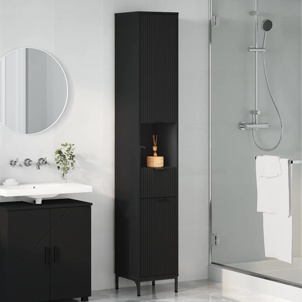 Black Bathroom Cabinet with Drawers 31.5 x 33 x 190 cm