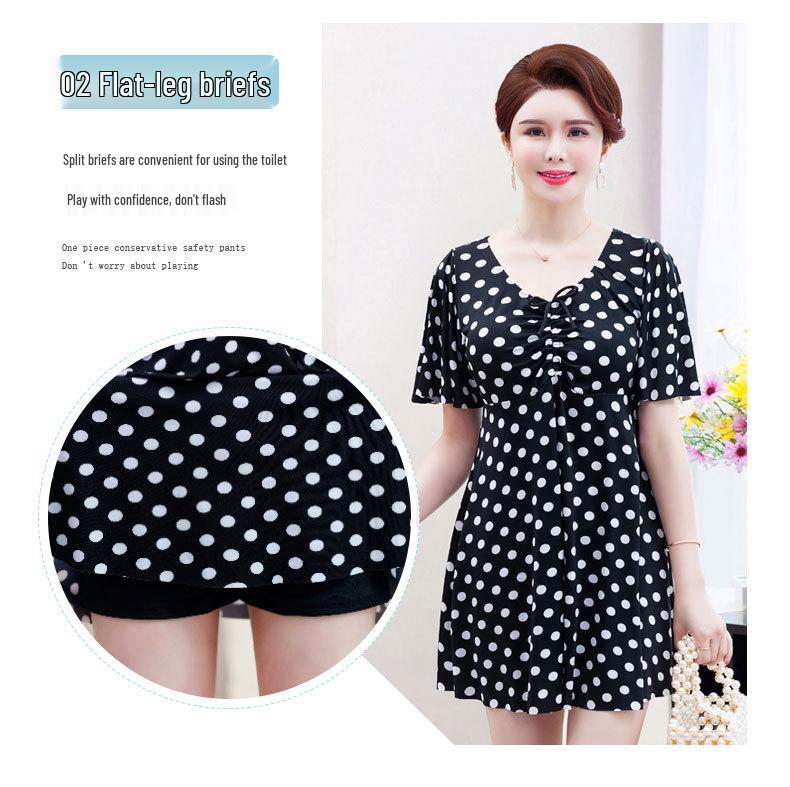 Plus Size Two-Piece Conservative Swimsuit for Women, Tummy-Concealing & Slimming Design, Skirted Bottom, Ideal for Hot Springs