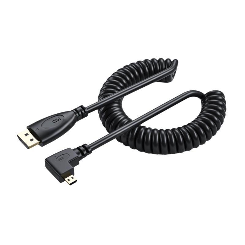 50-200cm Adjustable HDTV Port 4K Coiled Cable Male To Male Adapter Cord for TV and Display Monitors 1.4 Version