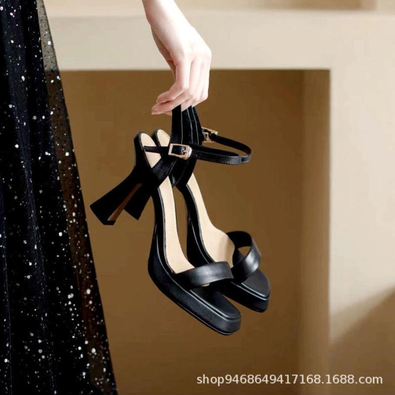 

Summer platform women s shoes with fashion square head high heels thick heel waterproof table Barbie pink sandals cm 40