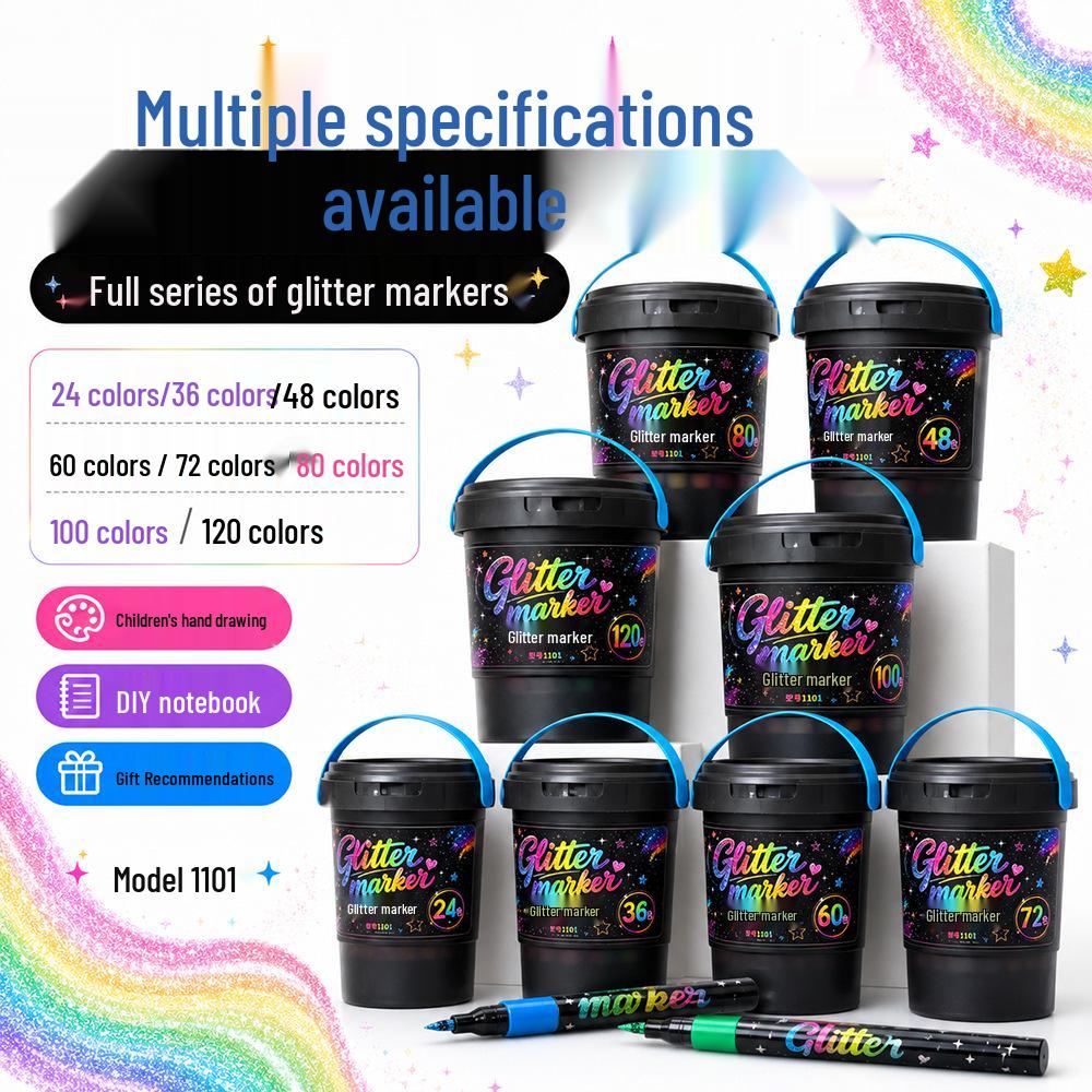 Washable Glitter Markers for Kids - Soft Tip Super Sparkle Colors for Art & School
