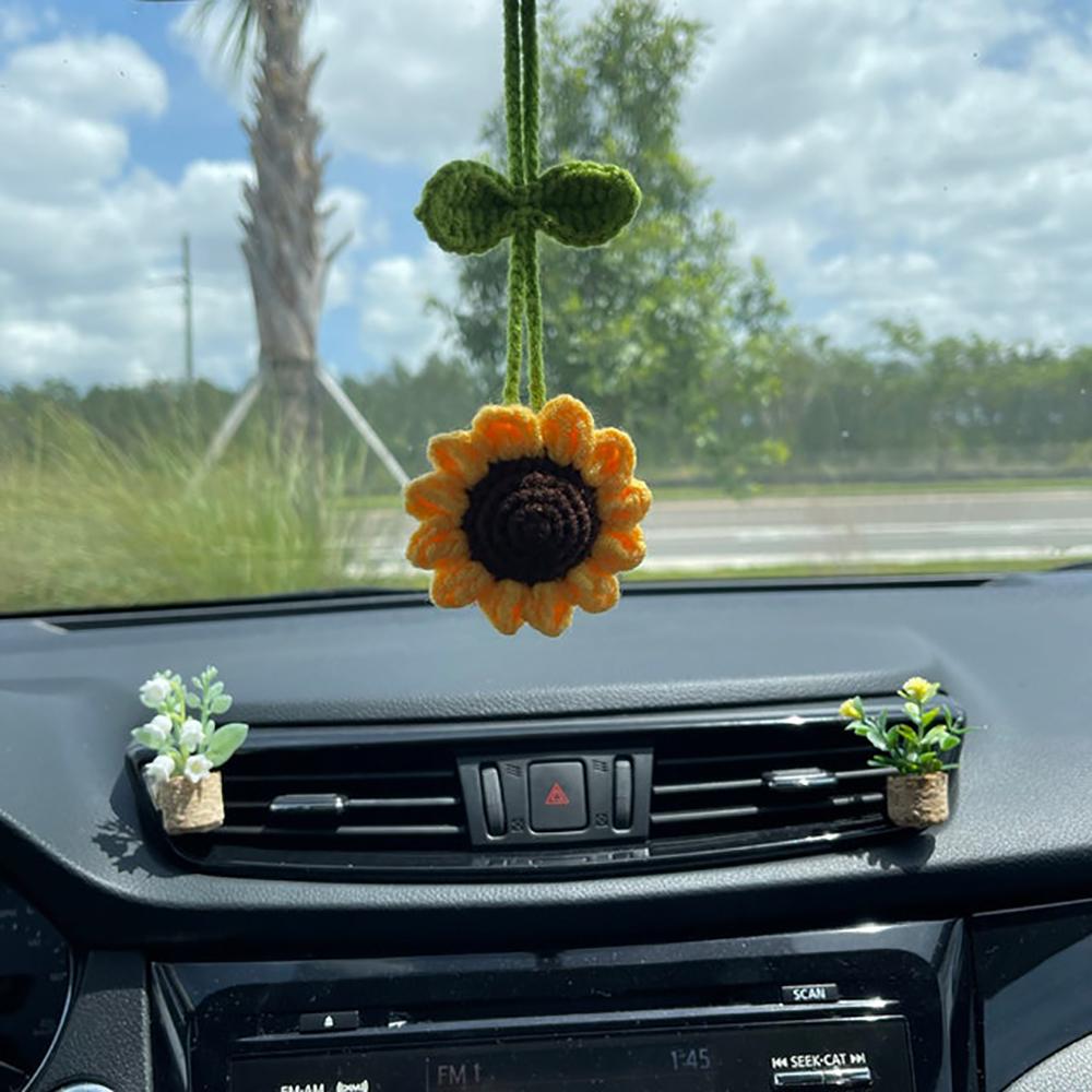 Handmade Sunflower Car Mirror Hanging Accessories for Women Car Styling Decor Auto Ornament Rear View Mirror Hanging Accessories