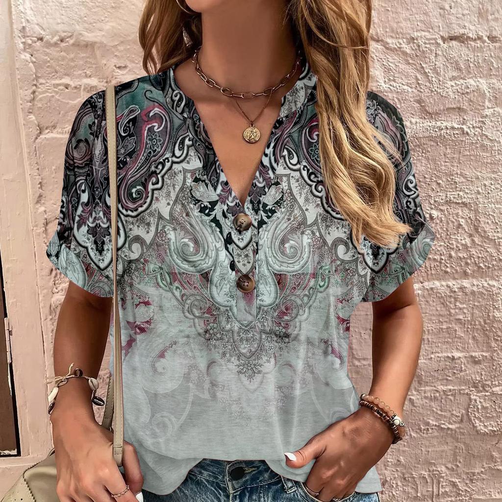 Women's T-Shirt Summer V-Neck T Shirt for Women Daily Fashion Short Sleeve Casual T-Shirt 3d Print Female Clothes
