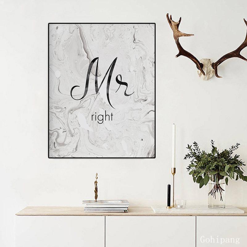 Minimalist Quote Wall Art Mr Rignt Paintings for Interior Canvas Posters and Prints for Living Room Frameless Art Picture Decor No Frame