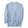 Summer V-neck Ice Silk Knitted Cardigan Shirt Women's Thin Outer Short Coat Long Sleeve Casual Simple Jackets Ladies Solid Color Clothes 3091