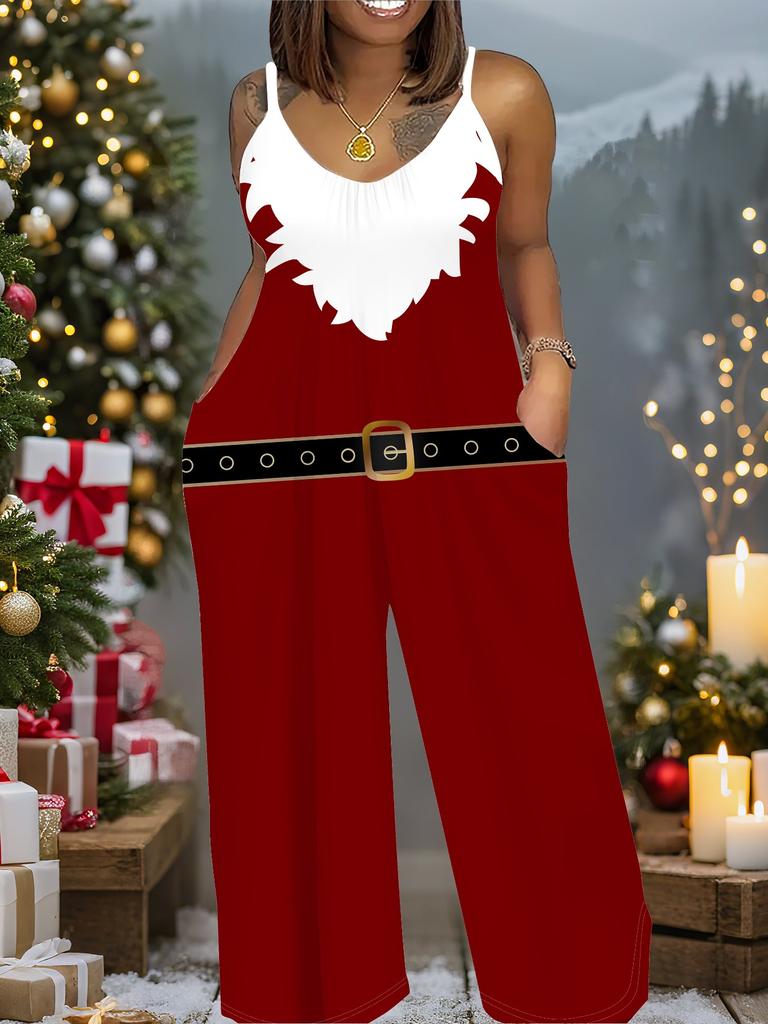Women's Fashion Jumpsuit, Plus Size Clothing Daily Casual Fashion Wear, Graphic Christmas Printing Design,  Party Parties, Christmas Clothing