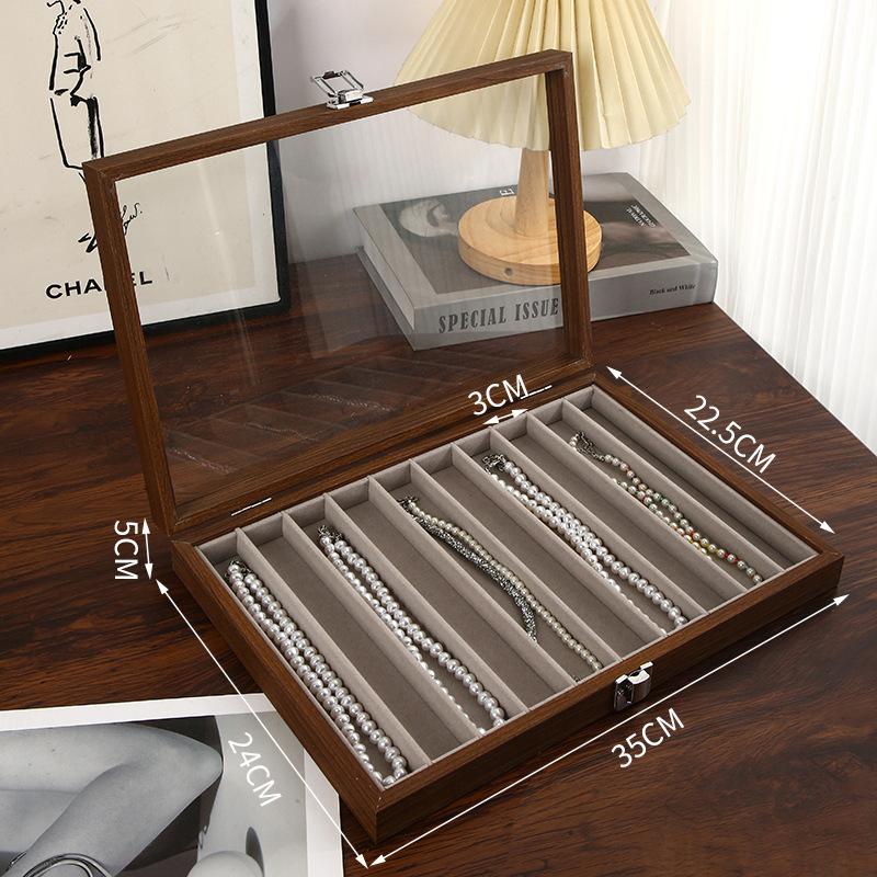 Black Walnut Wood Jewelry Storage Box with Transparent Lid for Pearl Necklaces Collar Chain Accessories Collectible