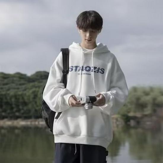 Men's Autumn/Winter Loose-Fit Fleece Hoodie: Hong Kong-Style, Japanese-Trendy, Korean-Influenced Pullover