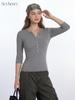 HeyHenry Damen Slim Fit Henley-Kragen 3/4 Ärmel Unifarbenes Oberteil