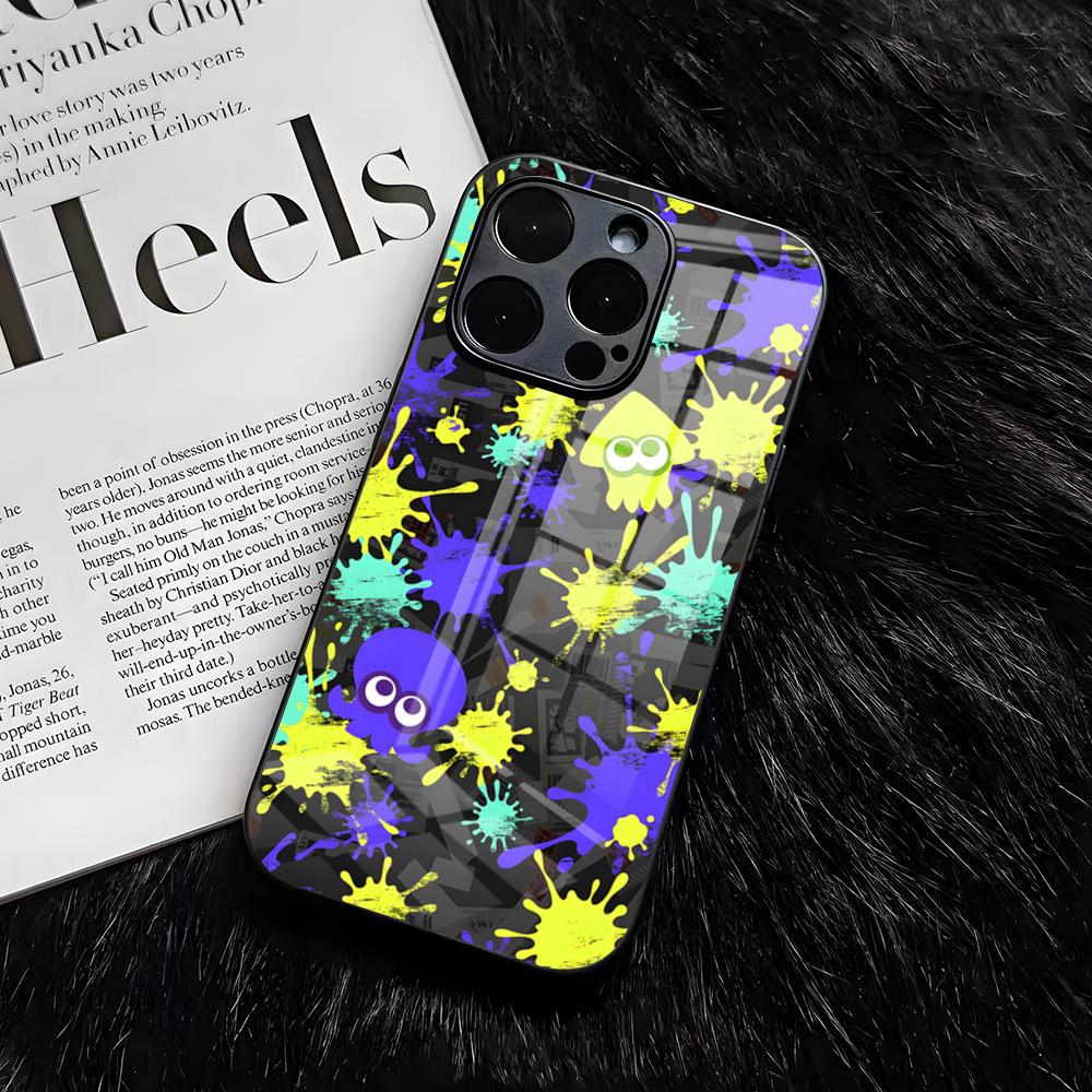 S-Splatoon Spiel Handyhülle Für IPhone 17 Air 16 E Pro Max 15 14 13 Mini 12 Pro 11 Max Plus Schwarze Glasabdeckung