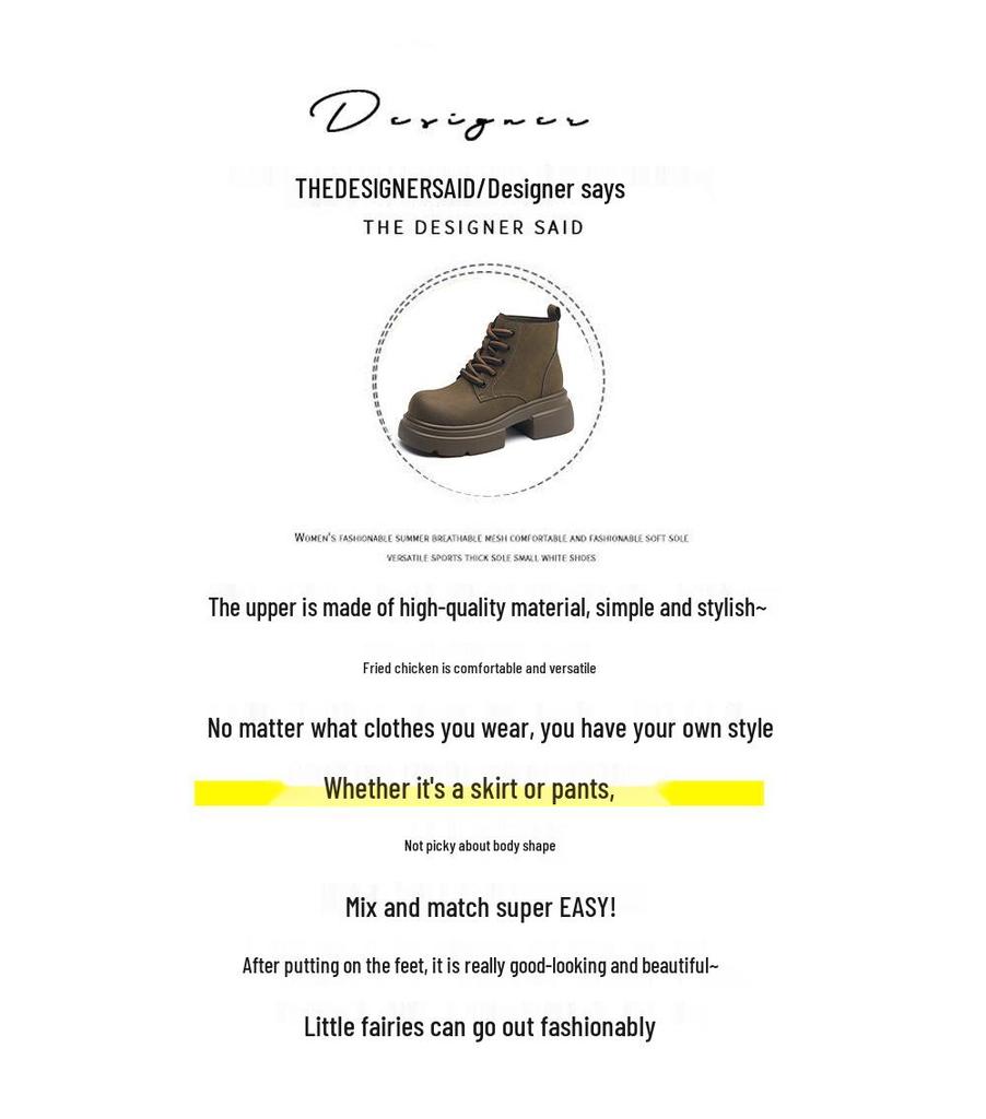 2025 Women's Retro British Style Hidden Heel Ankle Boots - Thick-Soled, Versatile Autumn Martin Boots In Classic Big Yellow.