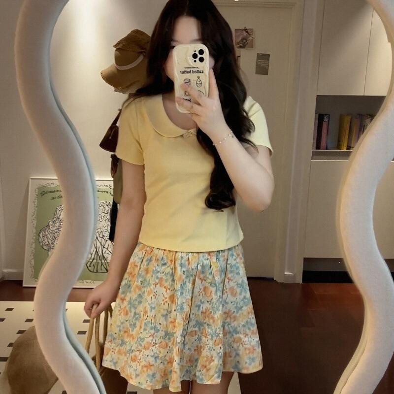 No Price Reduction #sweet Wind Short-sleeved T-shirt Women's Summer New Design Slim-fitting and Thin Top