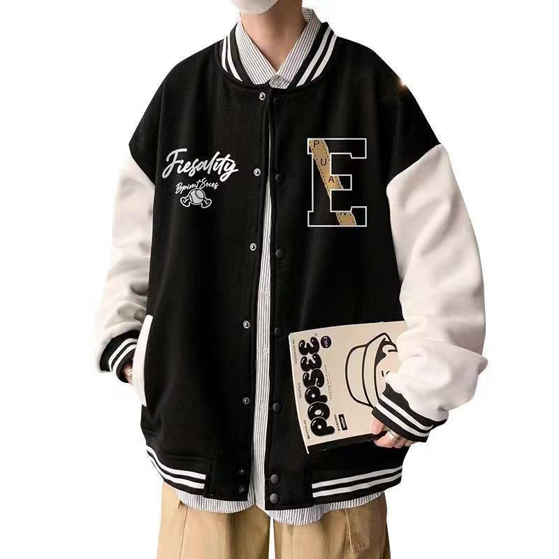 Men's Color-Block Print Baseball Jacket for Students