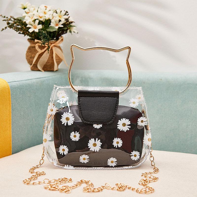 Little Chrysanthemum Printed Transparent Jelly Bag New Temperament Sweet and Cute Girl Small Bag Lady Bag