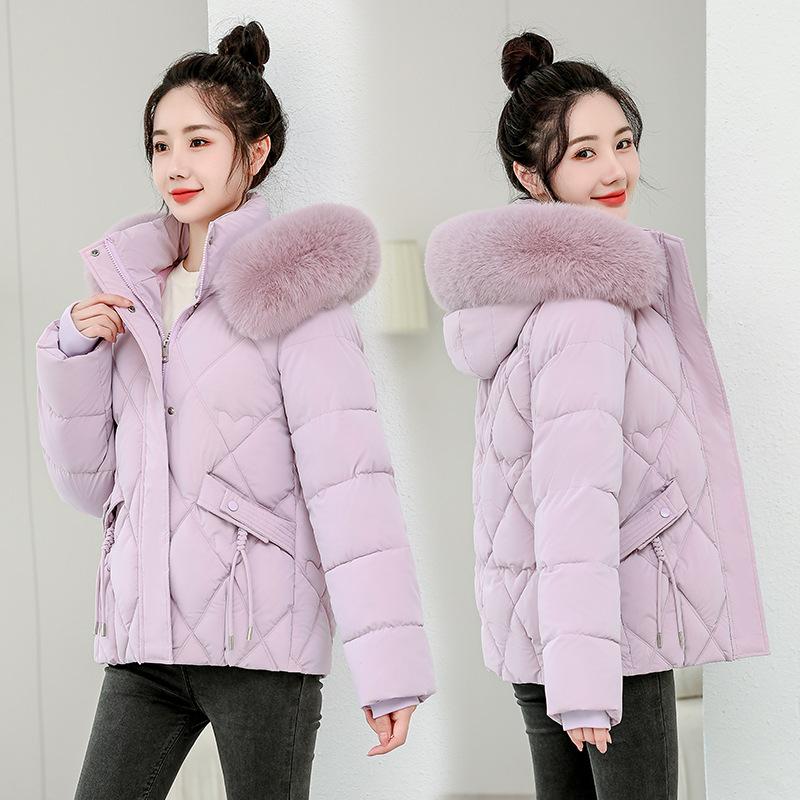 2025 Winter Wear New Down Cotton Jacket Slim Fit Hooded Big Fur Collar Student Cotton Jacket Women's Cropped Padded Jacket Thickened Jacket