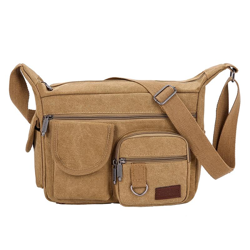 Vintage Canvas Messenger Bag for Men Multi-Pocket Crossbody Shoulder Bag for Hiking and Outdoor Use