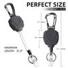 1Set Black Retractable Keychain Heavy Duty Carabiner Easy-Pull Buckle Wire Rope Badge Holder Edc Tool