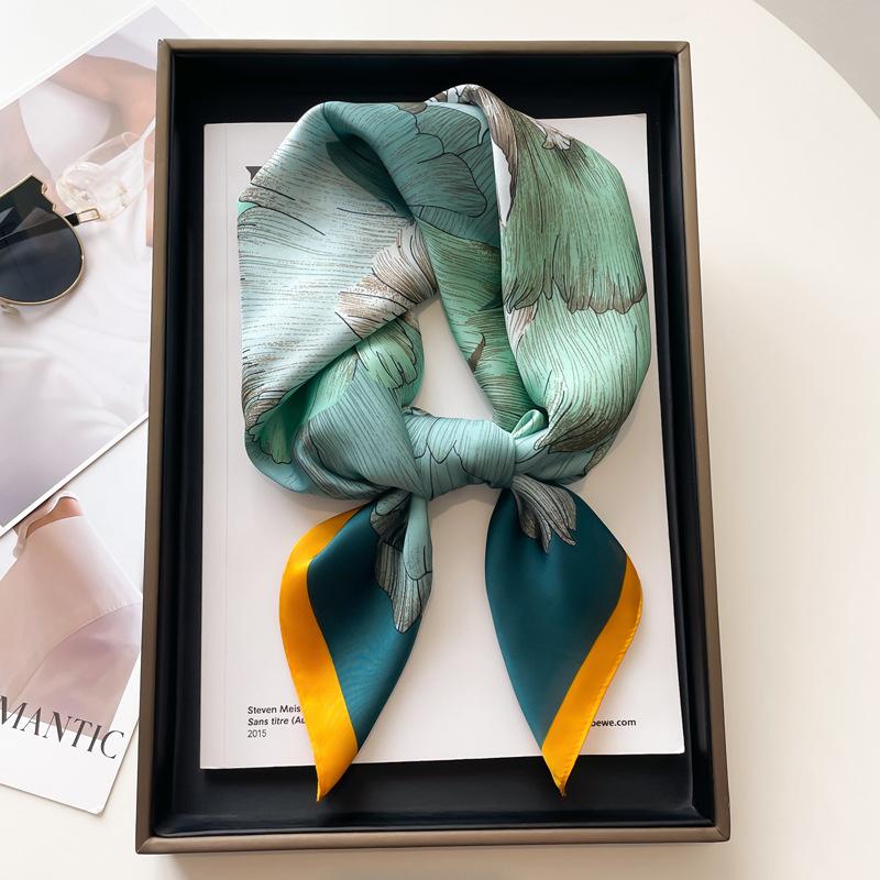 Luxury Black White Print Silk Square Scarf Women Soft Satin Hairband Neckerchief Office Hijab Headband Foulard Bag Ribbons Gift