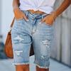Shorts Vaqueros de Verano Talla Grande para Mujer con Pedrería Cintura Media Rasgados Dobladillo Deshilachado Flecos Vaqueros Elásticos Shorts de Verano para Mujer